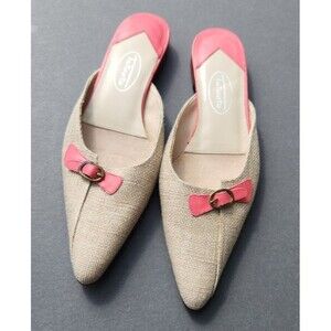 Talbots Flat Shoes 6.5N Pointy Toe Slides Linen / Pink Preppy